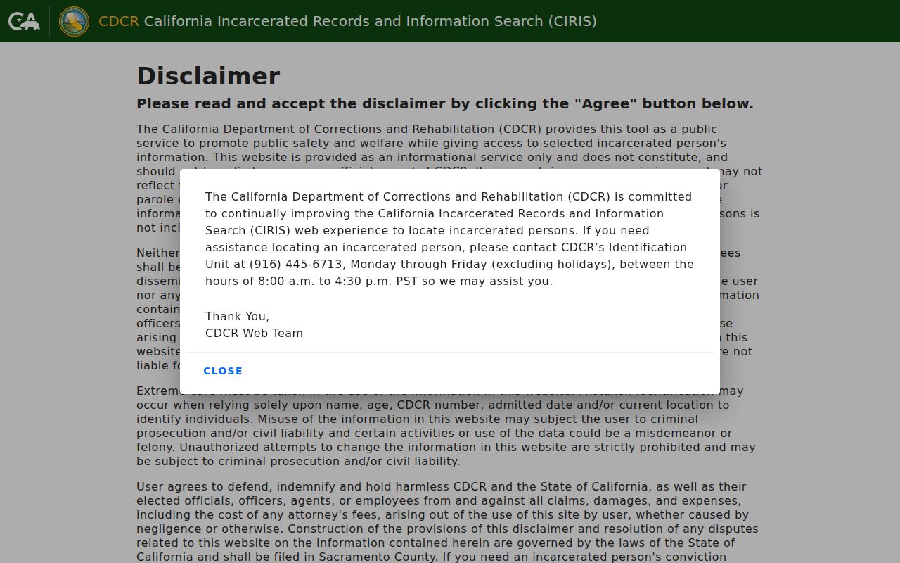 Rohnert Park people search through California CDCR CIRIS