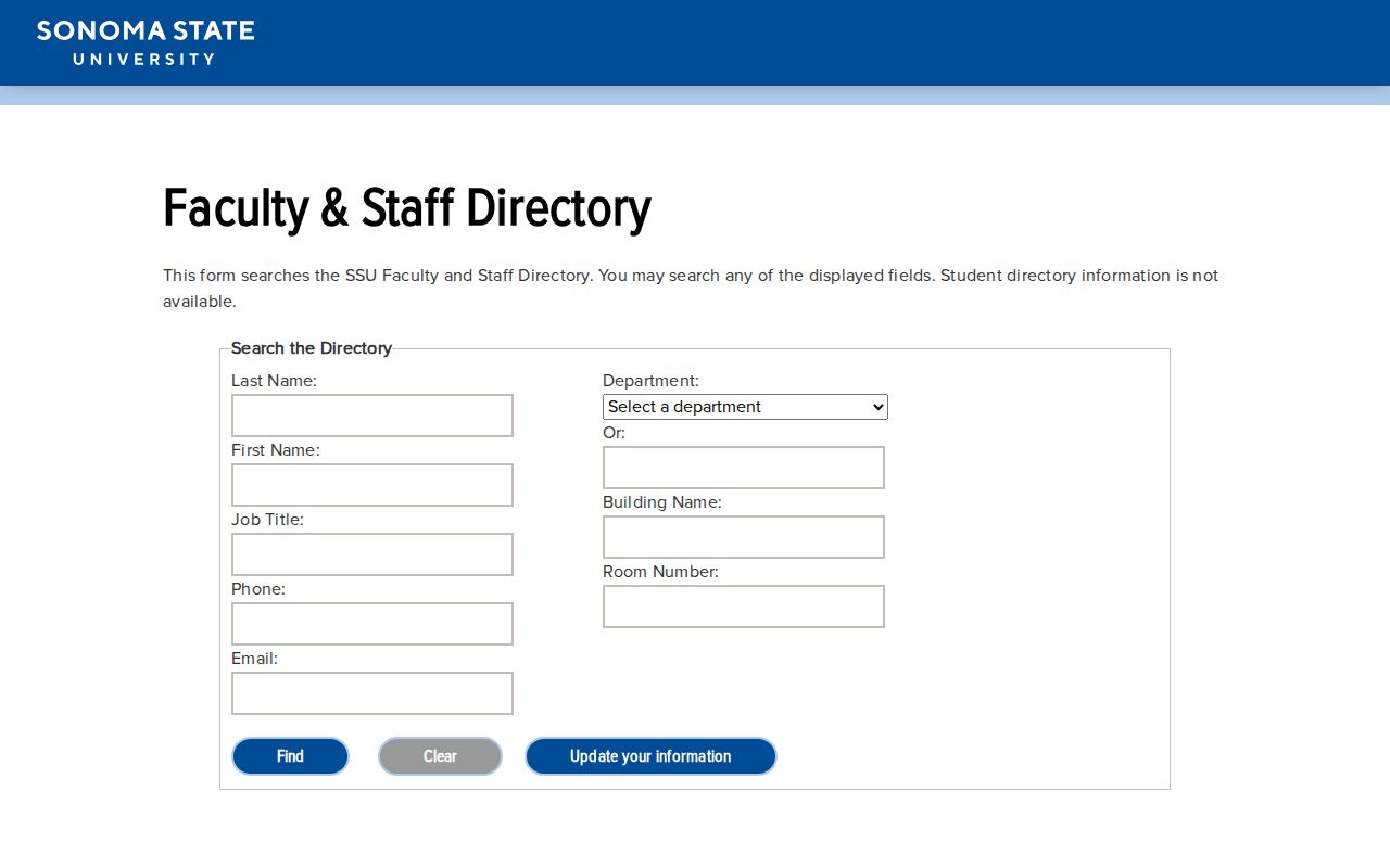Rohnert Park directory Sonoma State faculty and staff fields
