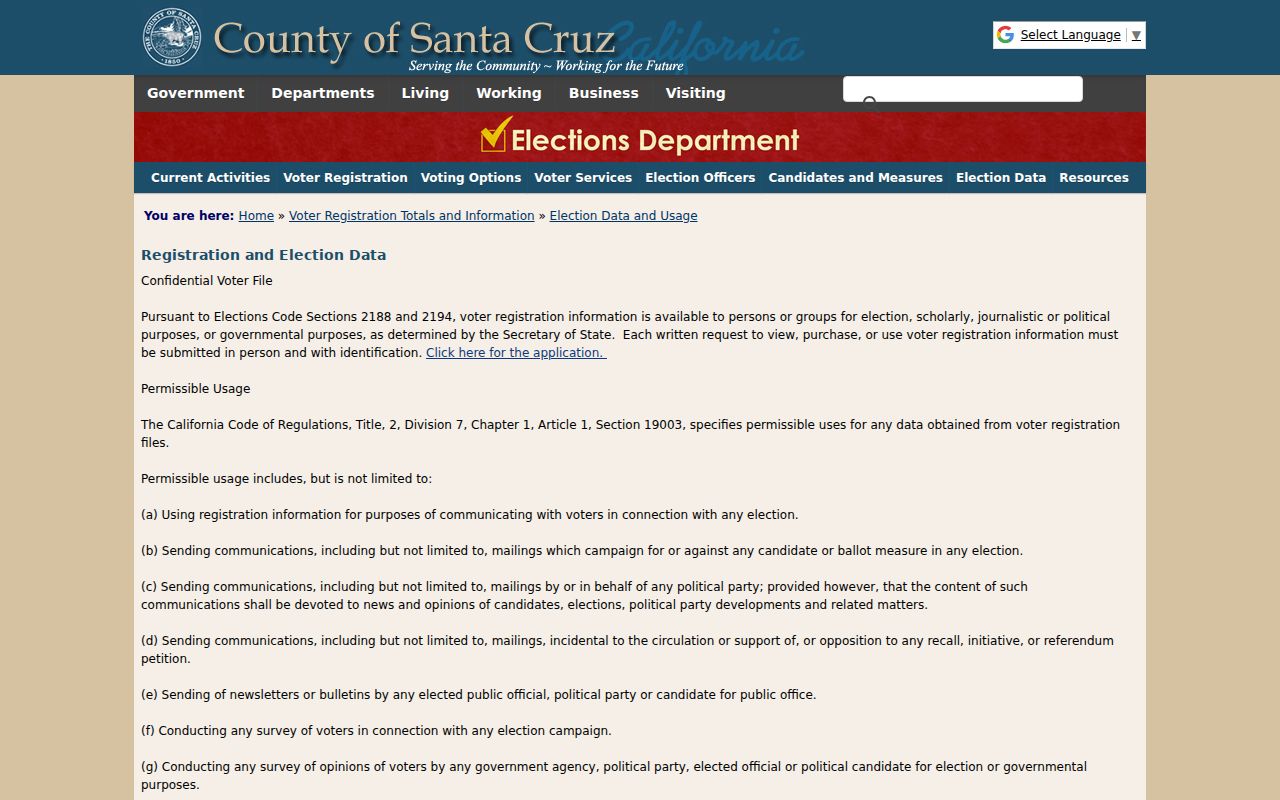 Rohnert Park voter file use rules from Sonoma County